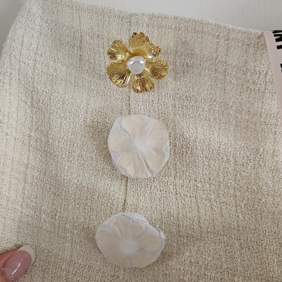 NWT MacDuggal Ivory Tweed High Waisted Wide Leg Sailor Pant Size 6 Gold Buttons - Picture 6 of 11